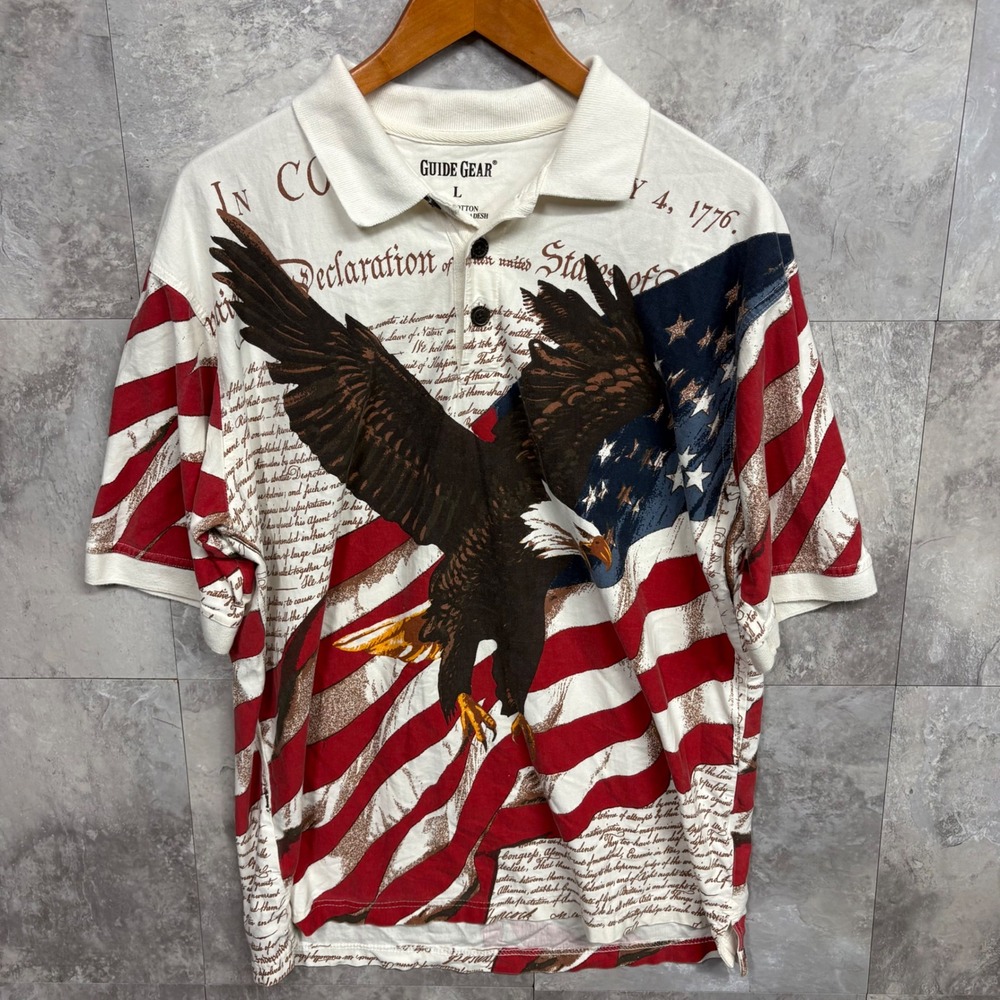 Guide Gear Mens Large Polo Shirt American Flag Eagle Declaration Independence L